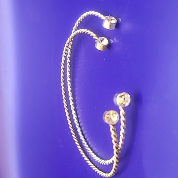 Silver and gold tone cuff bracelets with faux stone - Picture 3 of 5